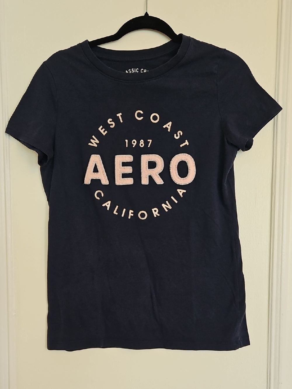 Aeropostale Navy Tee with Light Pink AERO Logo